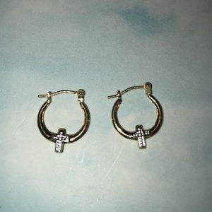Small cross gold hoop earrings